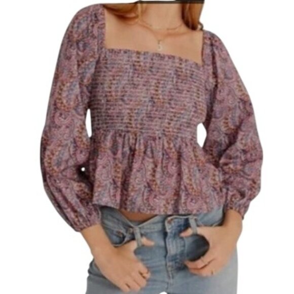 NWT J Crew Liberty Women's XXL Puff Sleeve Smocked Top Paisley Boho Blouse - Picture 1 of 15